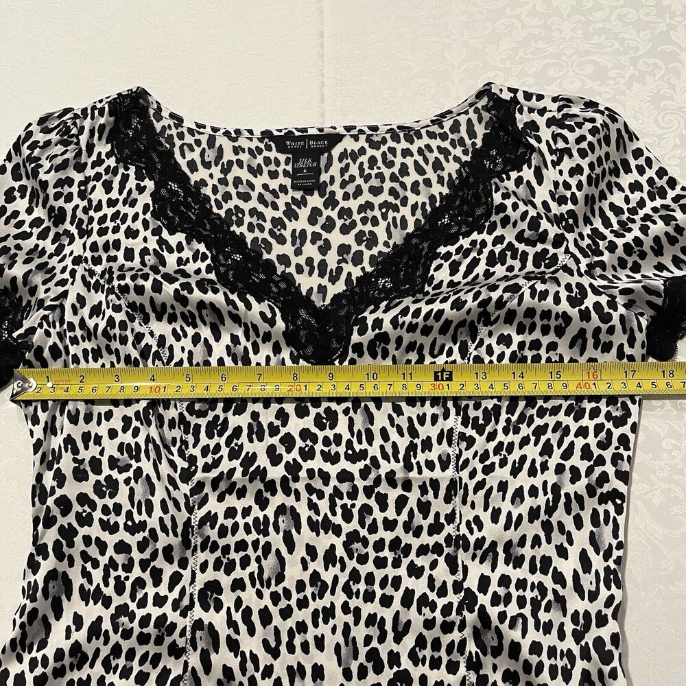 White House Black Market Sz 6 Animal Print Silk Lace Blouse/Top Side Zip Stretch - Picture 4 of 8